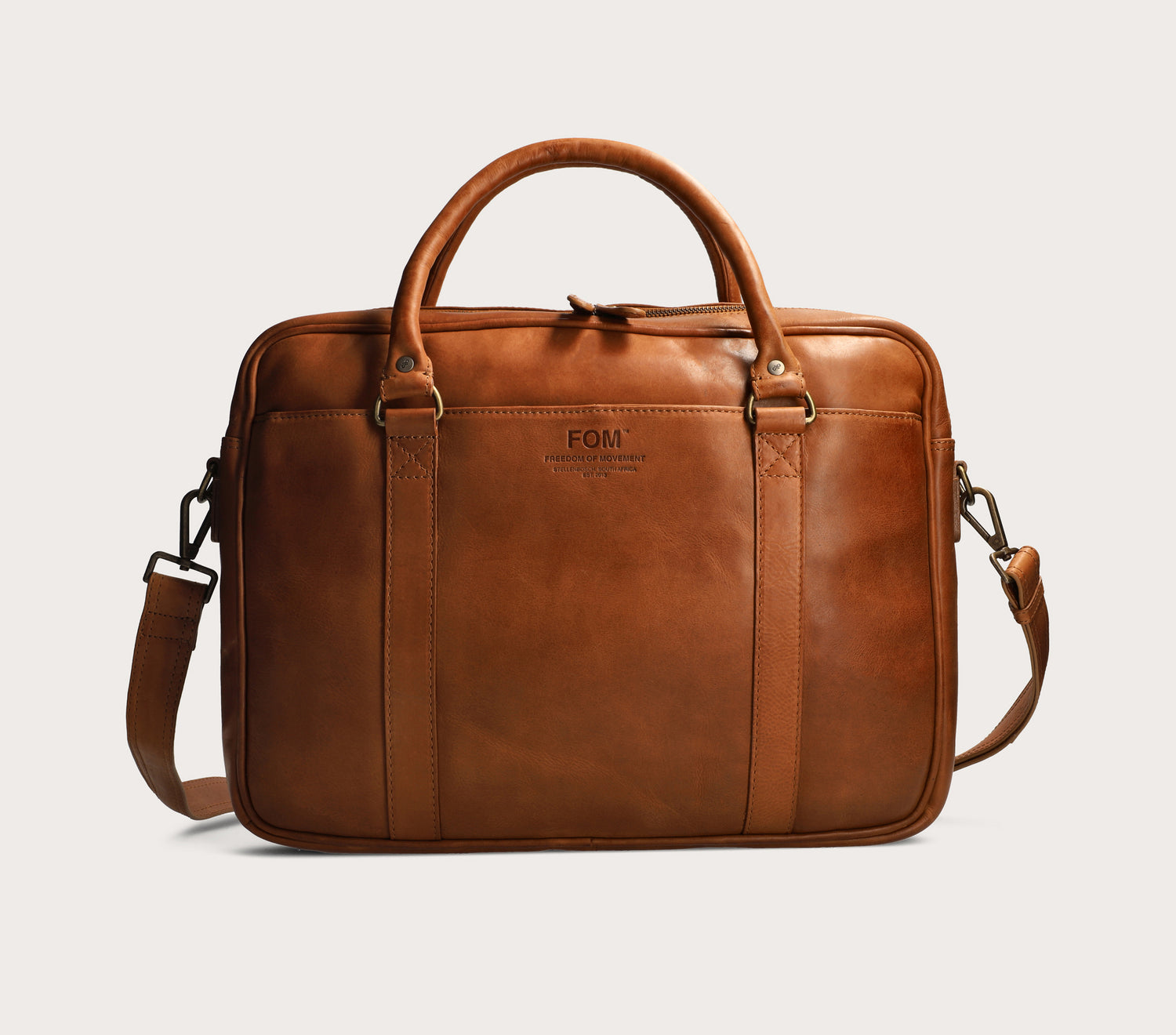 FOM leather laptop satchel product photography