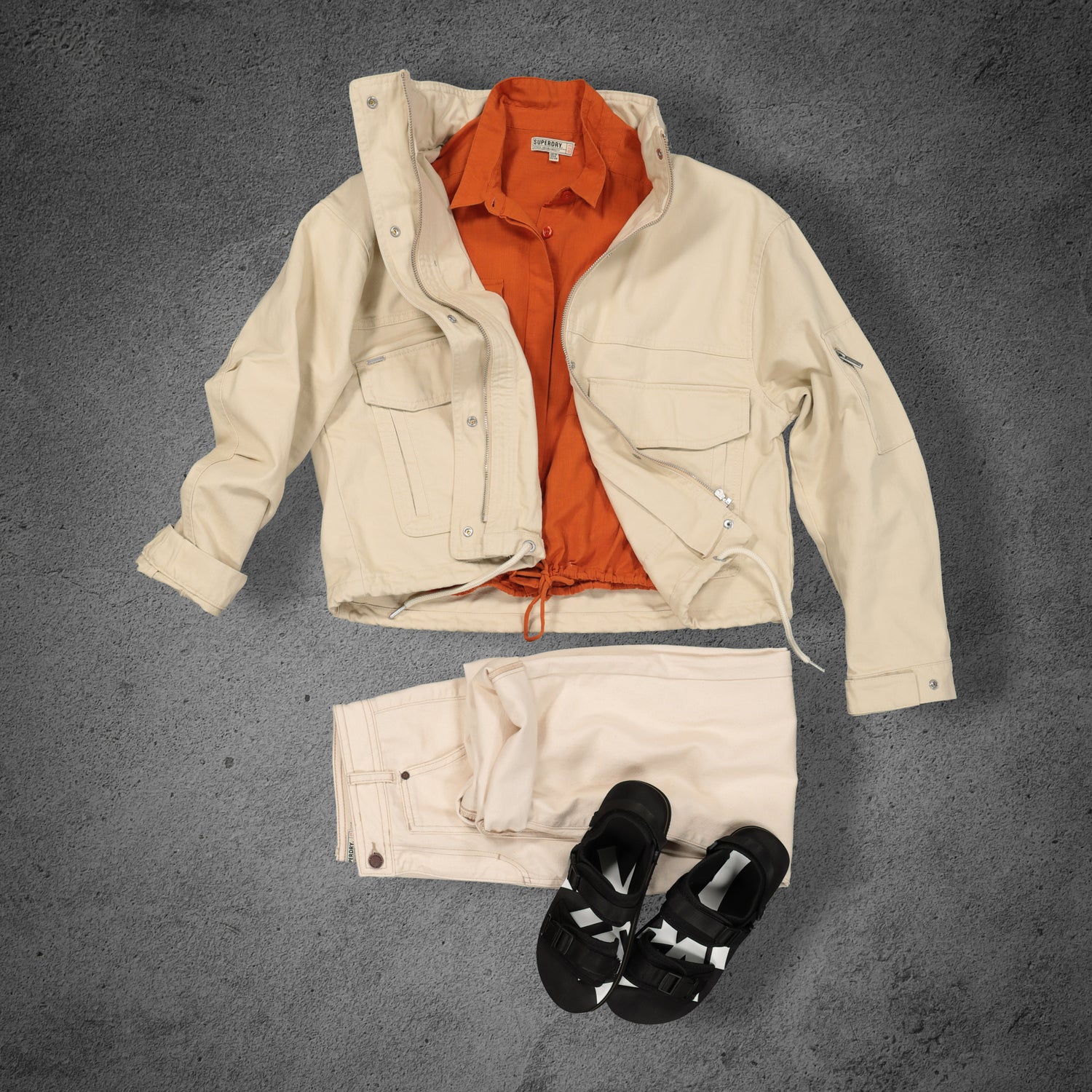 Superdry styled outfit flat lay photography